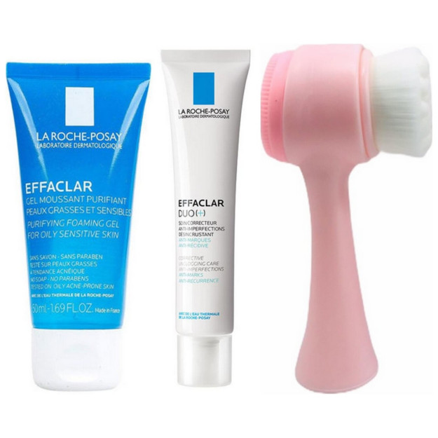 La Roche Posay yog ' va akne effektli yuz terisini parvarish qilish to'plami va kukun pushti yuzni tozalash cho'tkasi HBV000012ALC2 1HBV000012ALC2