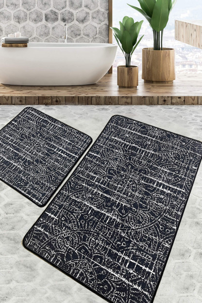Asara Banyo Halısı Djt 2 Li Set Banyo Halısı Paspas Yıkanabilir Kaymaz 58683264274039
