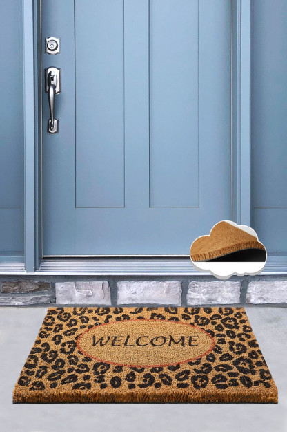 Coco Welcome Leopard Коврик из натуральной щетины кокоса