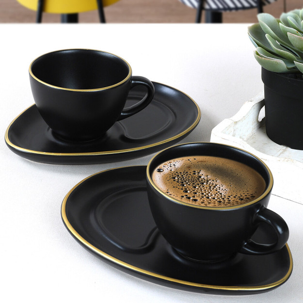 Damla Gold Matte Black Coffee 4 Qismli 2 Kishilik Taqdimot To'plami 3ST606004F956A841600MAGD200