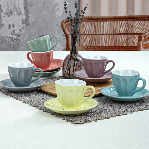 Soft Rainbow Badem Çay Fincan Takımı 12 Parça 6 Kişilik