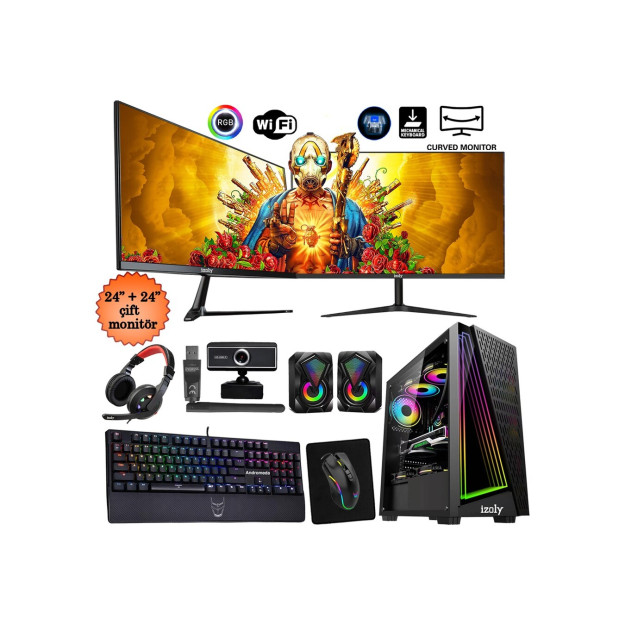 Izoly Twitch İ510400F 16 Гб 512 Гб M2 Nvme R550 4 Гб 24 "+ 24" Игровой Настольный Компьютер