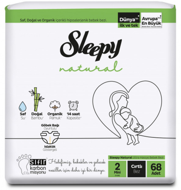 Sleepy Natural Bebek Bezi Yeni 2Li Jumbo 2 Beden 3-6 Kg 68 Adet