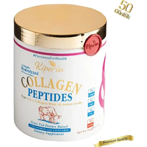 Пищевая Добавка Kiperin Collagen Содержащая 100% Чистые И Натуральные Высокобиоактивные И Биодоступные Двойные Гидролизованные Порошкообразные Пептиды (500 Г) 50 Дней