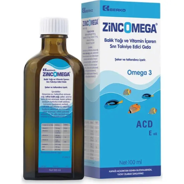 Zincomega baliq yog'i Omega 3 Acd3 vitamin E 100ml