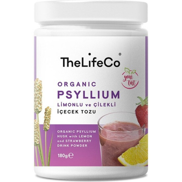 Thelifeco Organic Psyllium Black Herb limon va qulupnay 180g ichimlik kukuni