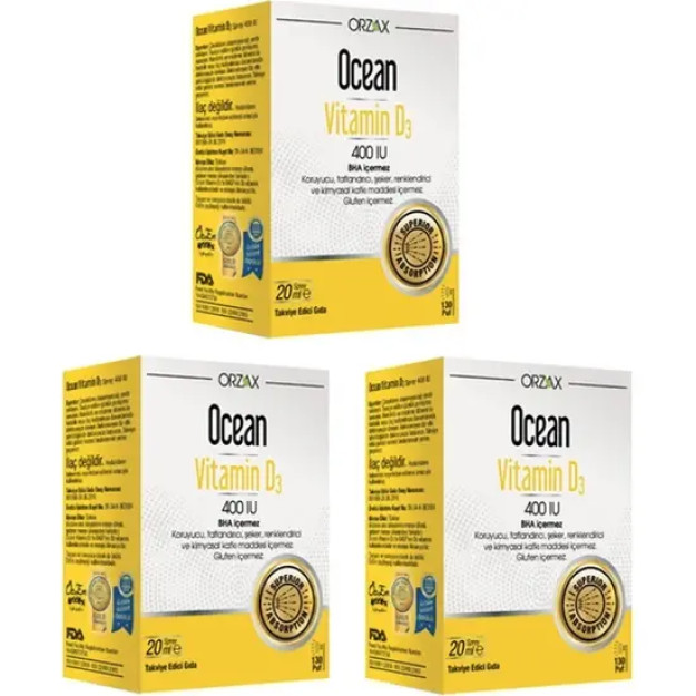 Ocean Vitamin D qo'shimchasi vitamin D3 400 IU buzadigan amallar 20 ml 3 dona
