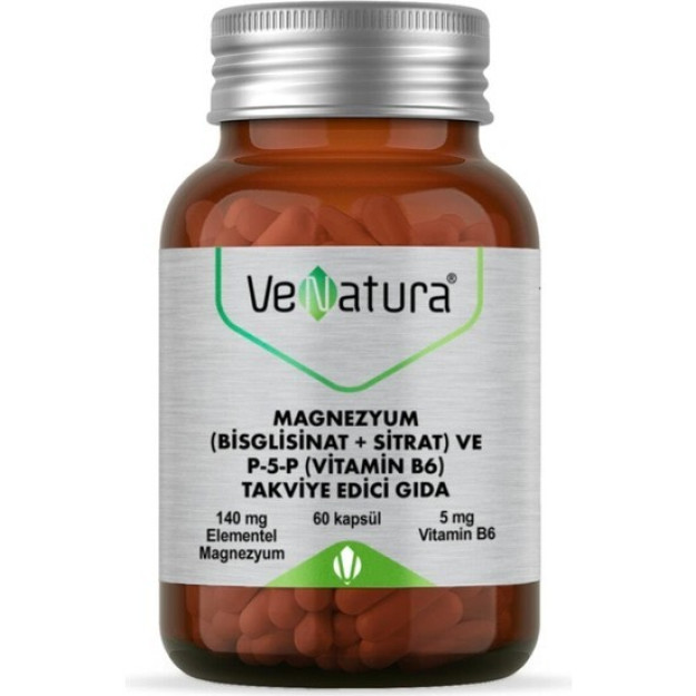 Venatura Magnezyum (Bisglisinat+Sitrat) ve P5P (витамин B6) 60 капсул