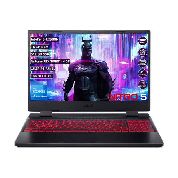 Acer Nitro 5 An51558 Intel Core I5 12500h 16GB 512GB SSD Rt 3050tı 4GB Freedos 156 " Fhd Ips portativ kompyuter Nhqfley002