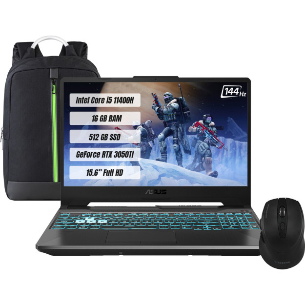 Asus Tuf Gaming F15 F506hehn306 Intel Core I5 11400h 16GB 512GB SSD Rt 3050 Ti 144hz Freedos 156 dyuymli Fhd noutbuk + sumka va sichqoncha