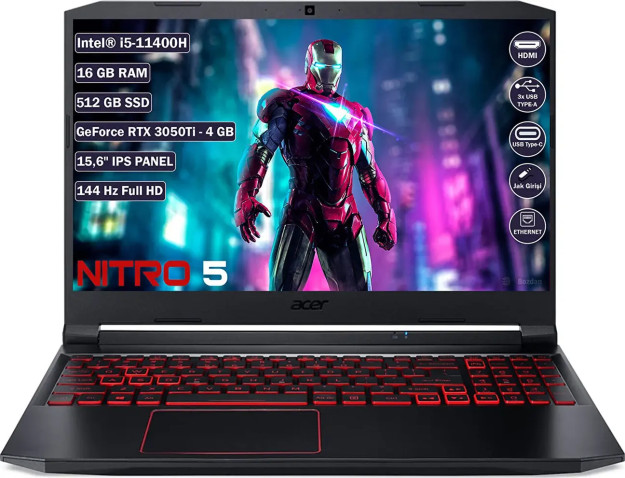 Acer Nitro 5 An51557 Intel Core I5 11400H 16 Гб 512 Гб Ssd Rt 3050Tı 4 Гб Freedos 156-Дюймовый Портативный Компьютер Fhd Nhqesey001