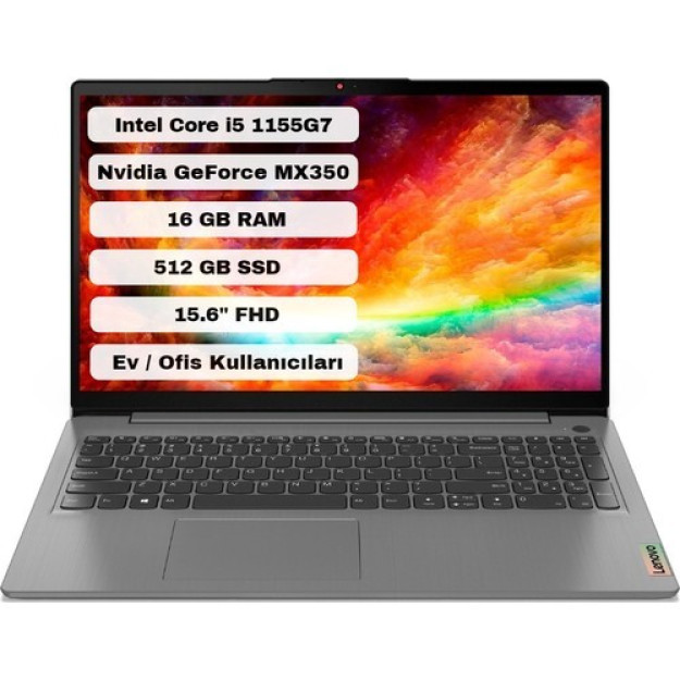 Lenovo Ideapad 3 15itl6 noutbuk kompyuteri Intel Core I5 1155g7 16 Gb 512 Gb Ssd 156 dyuym Fhd M350 Freedos 82h80361t