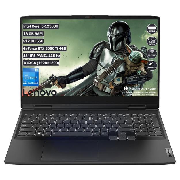 Lenovo Ideapad Gaming 3 16iah7 Intel Core I512500h 16GB 512GB SSD Rt 3050tı 4GB Freedos 16 dyuymli noutbuk Wuga Ips 82sa0068t+