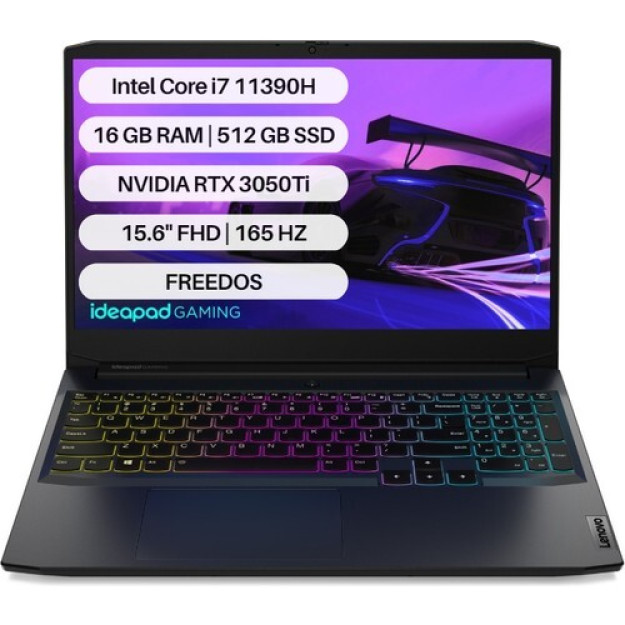 Lenovo Ideapad Gaming 3 Intel Core I7 11390h 16GB 512GB SSD Rt 3050tı Freedos 156 dyuymli portativ kompyuter Fhd 82k100kdt