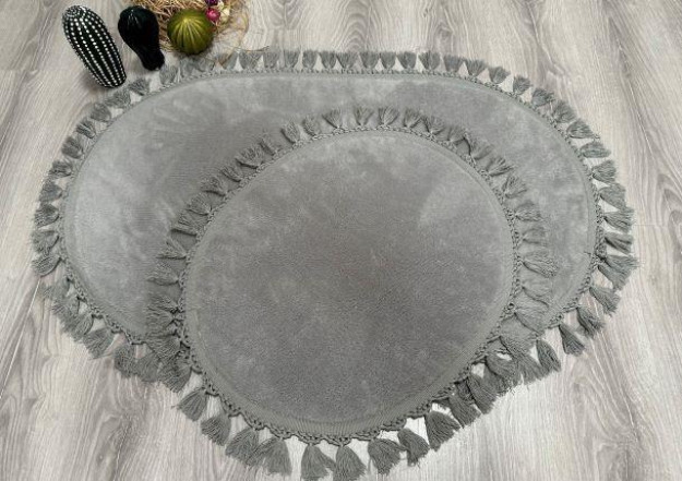 My Evilla Modern Simirna Dekoratif  Peluş Oval Ponpon Saçaklı Klozet Takımı