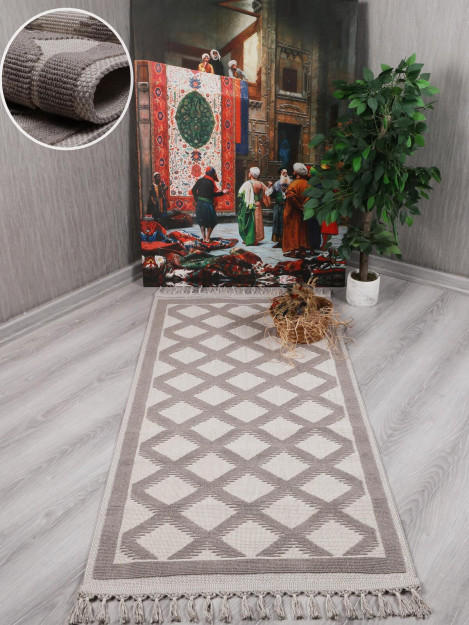 My Evilla Dekoratif Modern Pamuk Dokuma Kilim Saçaklı 7015A