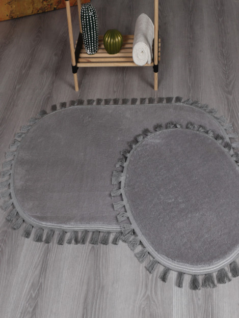 My Evilla Modern Dekoratif Peluş Puffy Püskül Saçaklı Klozet Takımı 60100