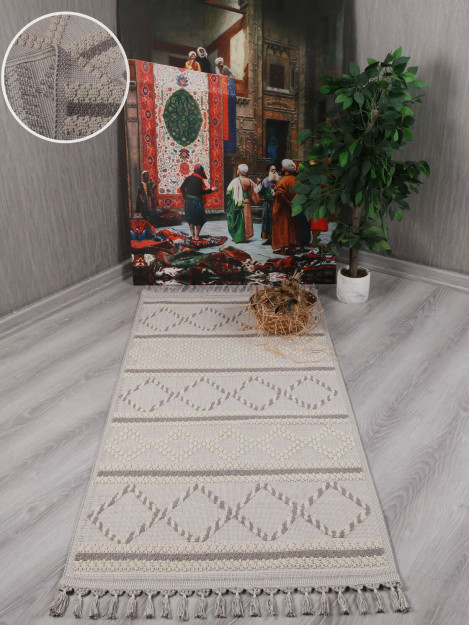 My Evilla Dekoratif Modern Pamuk Dokuma Kilim Saçaklı 7014B