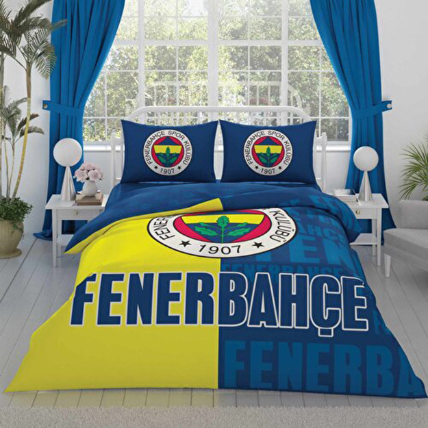 Logotipli Fenerbaxche, tojli paxta choyshablari ko'p rangli ikki kishilik