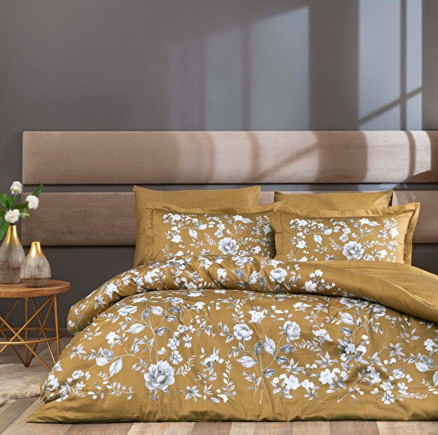 Linens Посина Хлопок Сатин Двойной Комплект постельного белья Горчица Горчица Двухместный номер