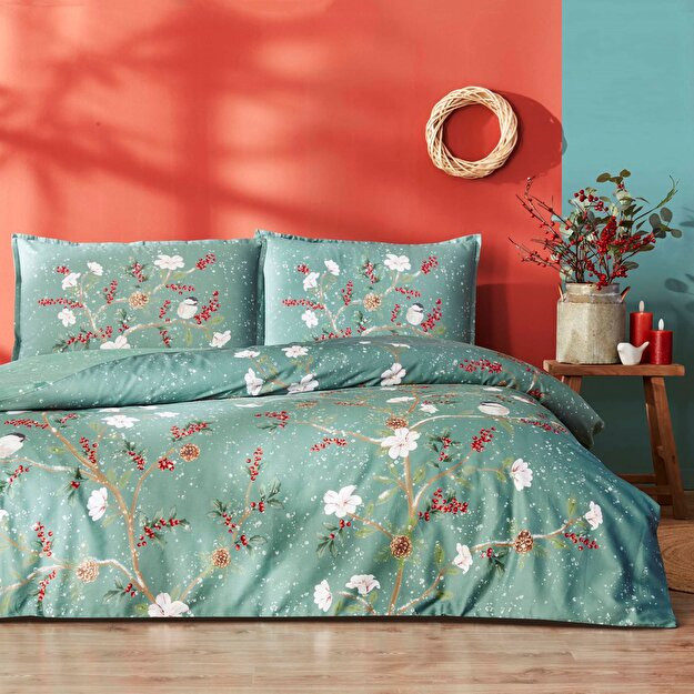 Linens Allday Birdie paxta atlas ikki kishilik choyshab yashil yashil ikki kishilik xona