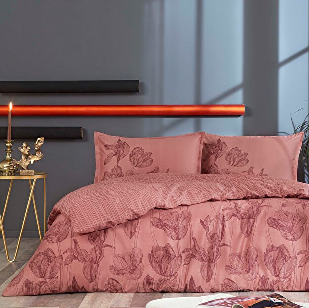 Linens Allday Fervor paxta Atlas ikki kishilik choyshab to'plami qizil qizil ikki kishilik xona