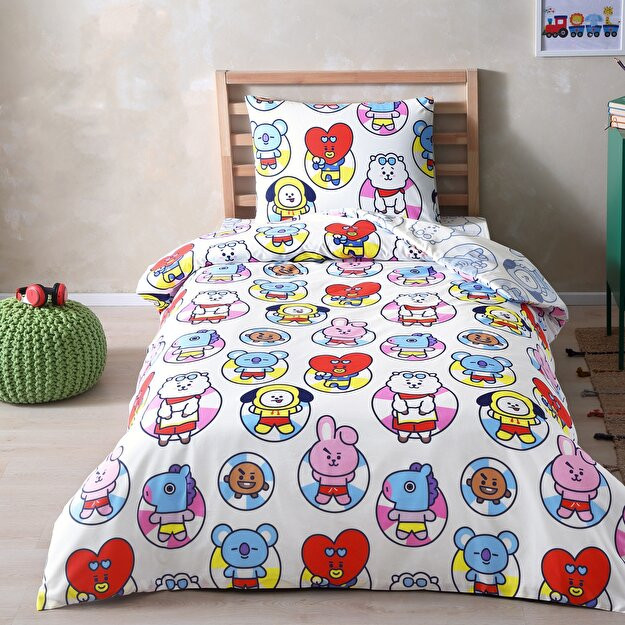 Toj litsenziyasi bilan bt21 paxta bir kishilik choyshab to'plami ko'p rangli bitta o'rindiqli