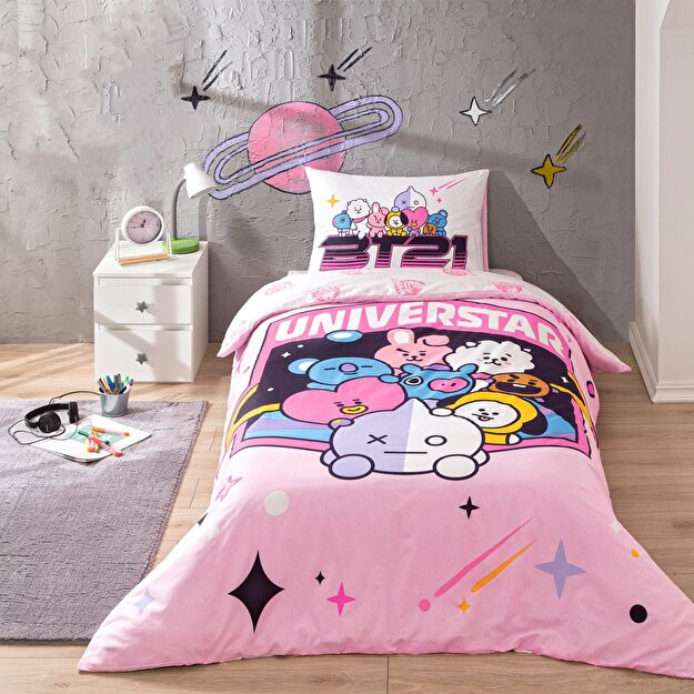 Комплект постельного белья для одного человека из хлопка BT21 Universtar с лицензией Crown разноцветный одноместный