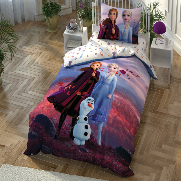 Crown Disney Frozen 2 kuzgi paxta litsenziyalangan choyshablar to'plami ko'p rangli bitta o'rindiqli