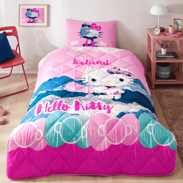 Toj litsenziyasi bilan Hello Kitty Iceland bir kishilik adyol to'plami ko'p rangli bitta o'rindiqli