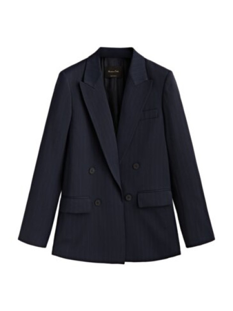 Dekorativ ikki ko'krakli dizayni bilan klassik chiziqli Blazer 38
