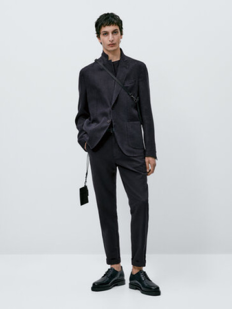 Bo'yalgan to'q ko'k zig'ir Blazer 46