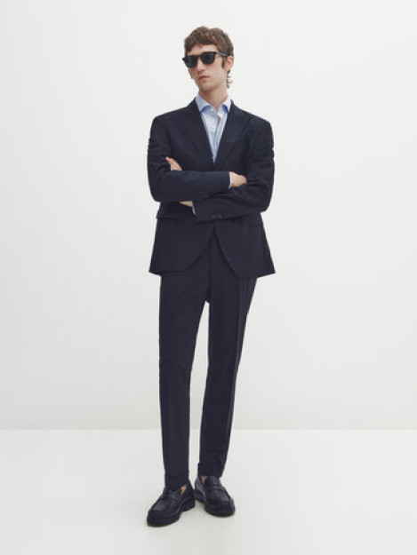 Oddiy ko'k klassik jun aralash Blazer 56
