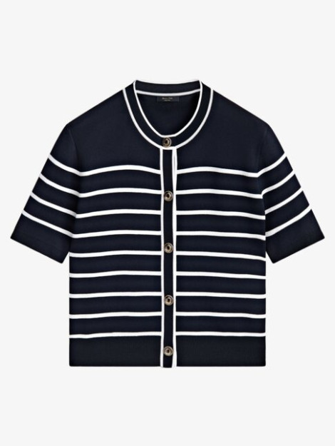 XS qisqa yengli chiziqli trikotaj kardigan