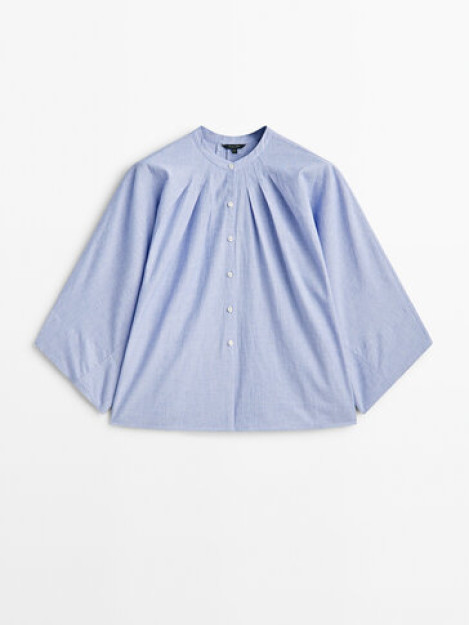 M-L yoqali chiziqli Chambray ko'ylak