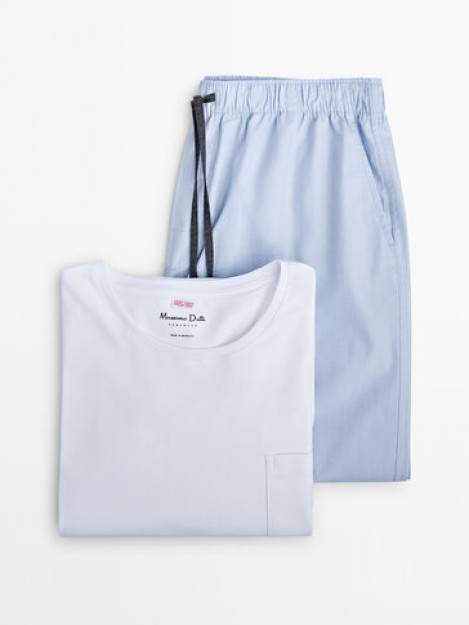 Chiziqli pijama pastki va m qisqa yengli pijama tepasi