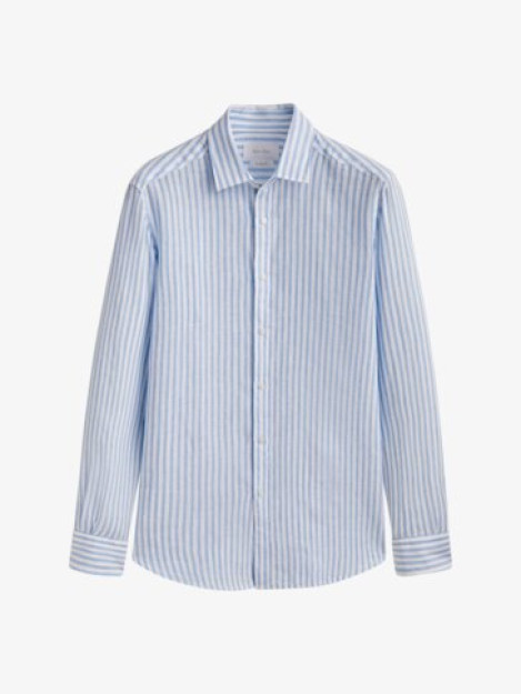 XXL paxta va zig'ir aralashmasidan tikilgan chiziqli ko'ylak