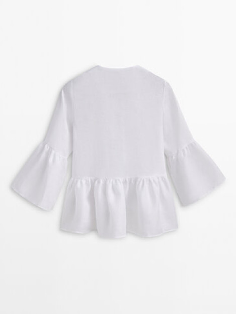 Peplum va tugmachali zig'ir ko'ylak-Studio M