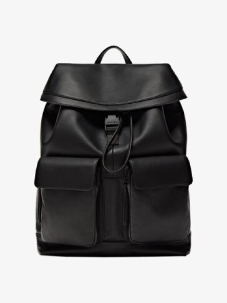 Cho'ntaklar bilan qora charm xalta 01