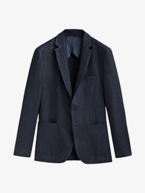 To'q ko'k rangli zig'ir klassik Blazer 56