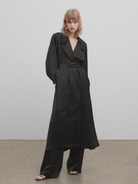 Saten kamarli Trench palto-Studio S