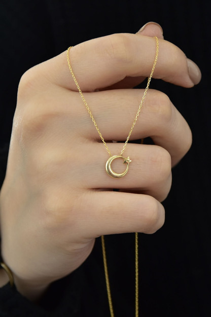Larin Silver Женское Серебряное Ожерелье Модель Луна со Звездочкой 925 Пробы KLS2065 KLS2065|Золотистый
