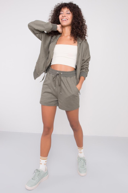 Короткие Шорты с Резинкой на Талии Цвета Хаки BSL Fashion 15507|Хаки_XS_(34) L (40)
