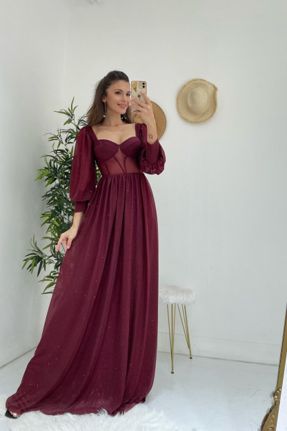 Yaltiroq Tulli Oqshom Libos Ayollar Uchun 6594 Myidol 6594|Бордовый_S_(36) M (38)