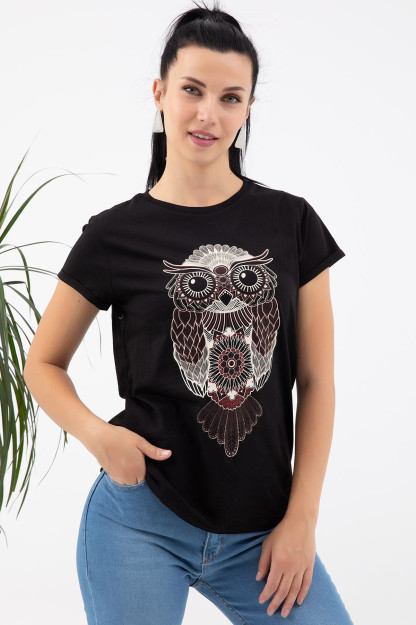 Футболка С Принтом Совы 9234 Zen 9234|Черный_S_(36) XL (42)
