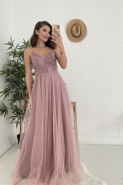 Tulli Oqshom-Bazm Libos Ayollar Uchun 6678 Myidol 6677|Пудровый_M_(38)