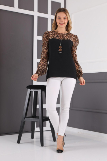 Женская Шифоновая Блузка 1038 Boutiqua B1038|Леопардовый_Пинт_S_(36) L (40)