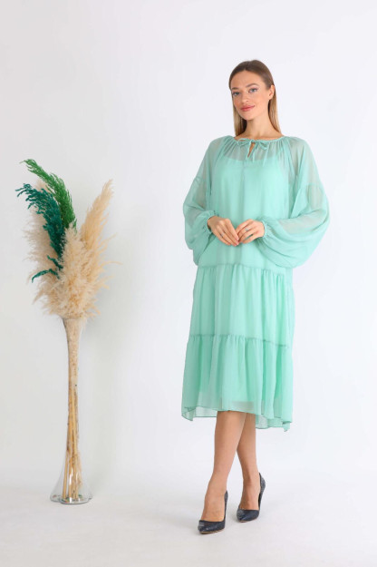 Ayollar Uchun Shifonli Libos 1568-2 Boutiqua B1568|Бирюзовый_S_(36) M (38)