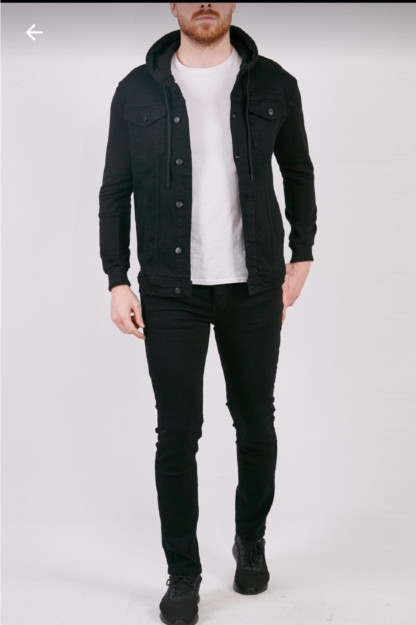Erkaklar Uchun Jeans Kurtka-Tolstovka Kapyushonli 5019-1 Rad Jeans 5019-1|Черный_S_(36) XXL (44)