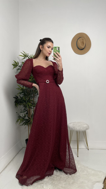 Ayollar Uchun Bel Tokasi Tutqichlari Tugmali Detali Libos 38952 Myidol 38952|Бордовый_S_(36) M (38)